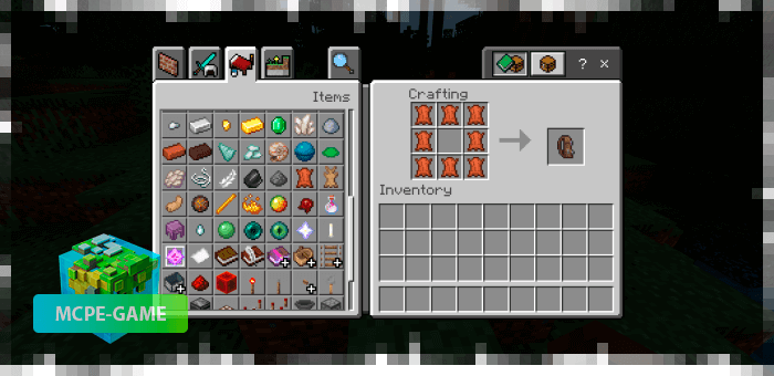 Recipe for backpack crafting in Minecraft PE