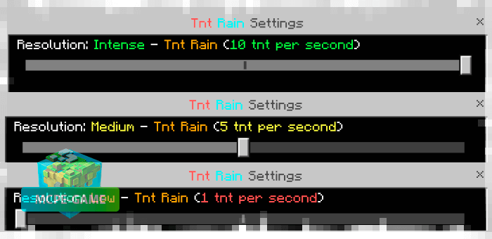 Rain from TNT mod settings for Minecraft PE