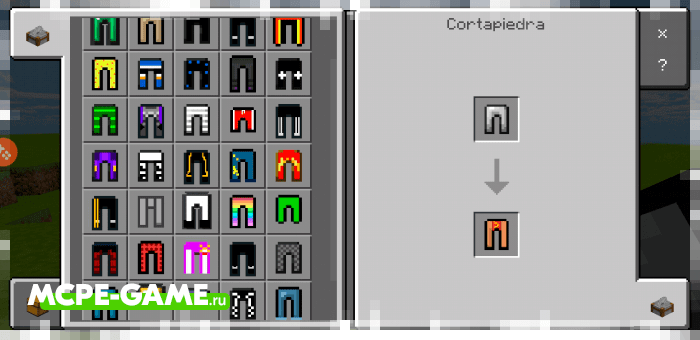 Recipes for crafting new clothes and costumes from the Dharkcraft Clothes mod in Minecraft PE