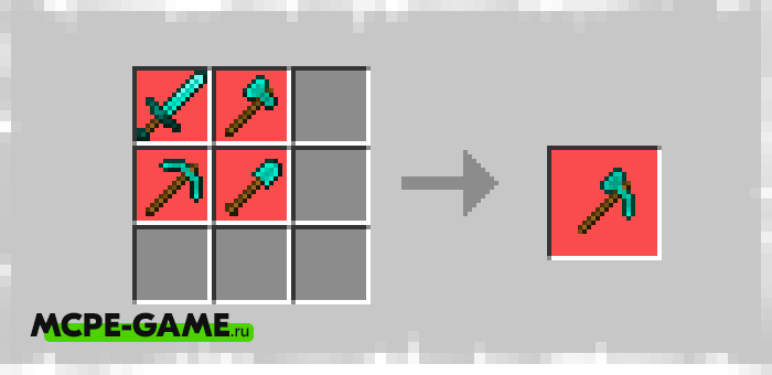 Recipe for crafting a universal pickaxe from diamonds