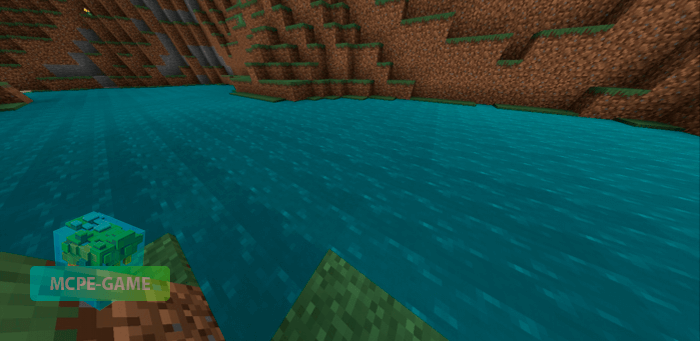 Blue water from the Better Water! texture pack on Minecraft PE
