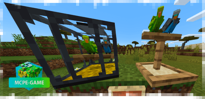 Parrots from the DomesticPets pet mod on Minecraft PE