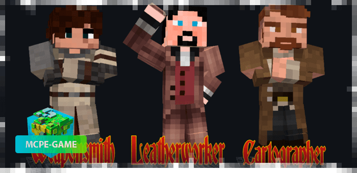 Men with professions from the Happy Villagers mod on Minecraft PE