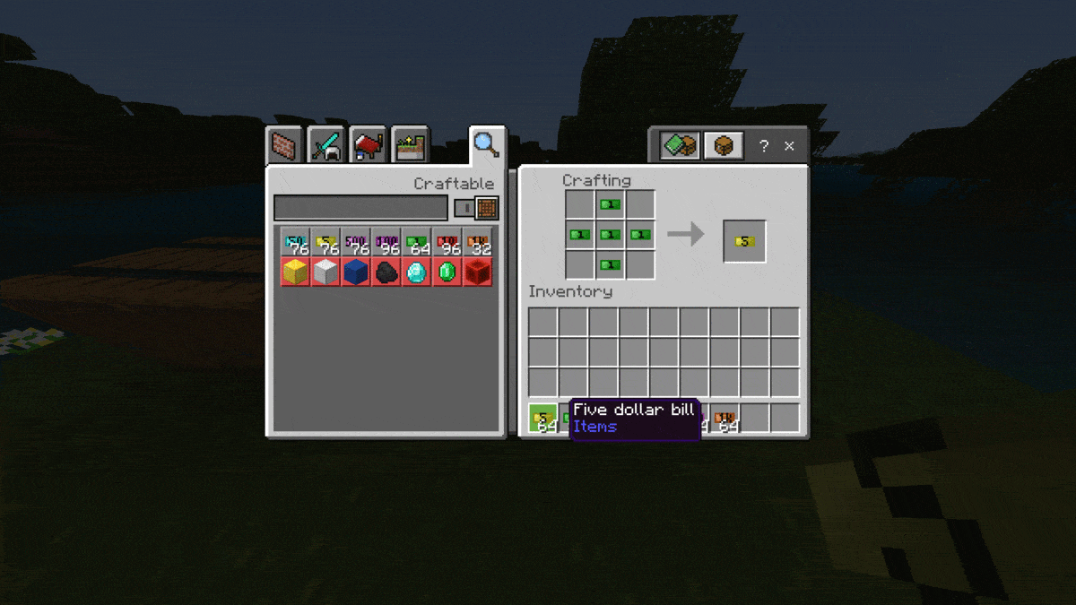 The process of converting currency with the Advanced Currency mod in Minecraft