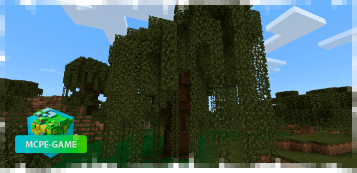 Плачущая ива из мода на реалистичные деревья Aesthetic Trees в Minecraft PE
