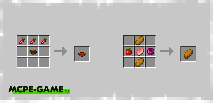 New food crafting recipes from the Bum_Crops mod in Minecraft PE