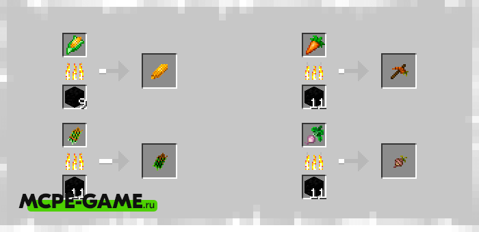 New food crafting recipes from the Bum_Crops mod in Minecraft PE
