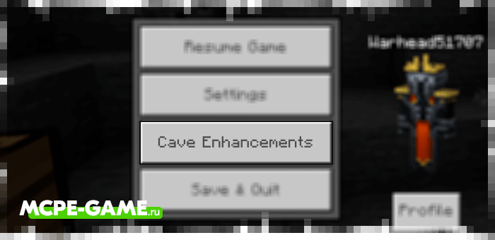 Кнопка с гайдом по моду Cave Enhancements на Майнкрафт ПЕ