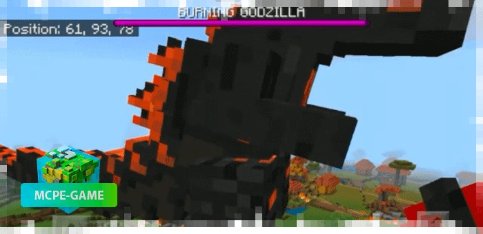Пылающий Годзилла из мода на мутантов Godzilla King для Minecraft PE