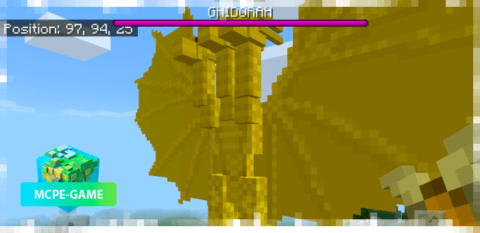 Король Гидора из мода на мутантов Godzilla King для Minecraft PE