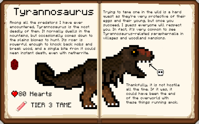 Tyrannosaurs from the Prehistoric Rift mod in Minecraft PE