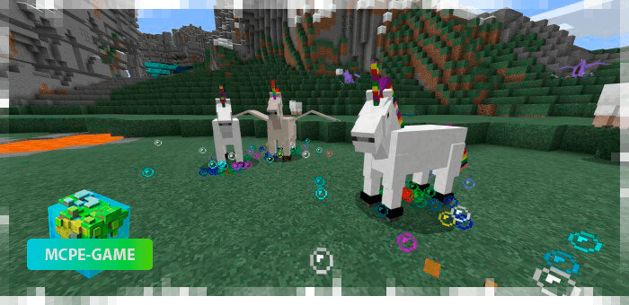 Unicorns from the Unicorns and Butterflies mod for Minecraft PE