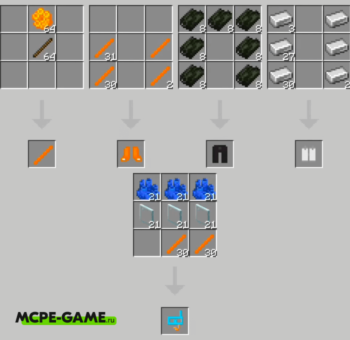 Recipes for Diving Items from the Diving Tools mod in Minecraft PE