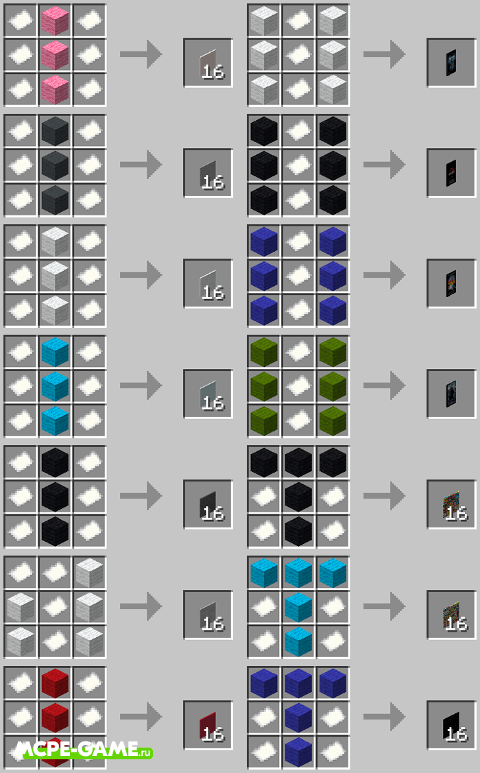 Wallpaper and Poster Crafting Recipes from the Real Furniture mod in Minecraft PE