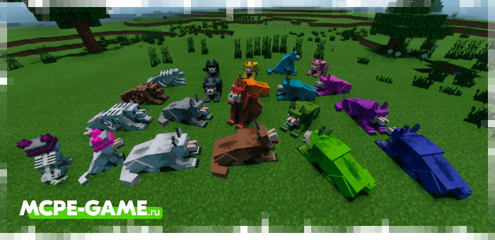 Multicolored Wolves from the Mutant Wolves mod for Minecraft