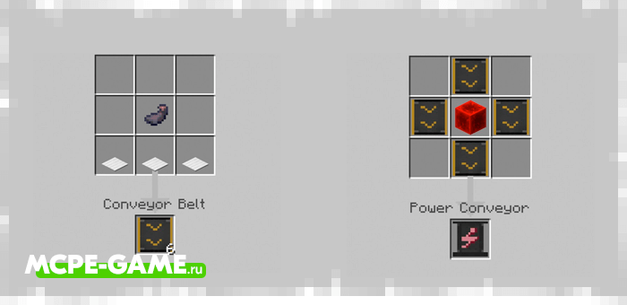 Recipe for crafting a platform and power supply from the CROP'S Filter mod in Minecraft