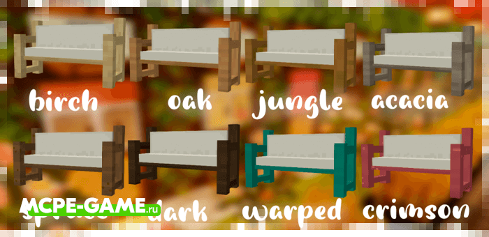 Benches from the Morriz Craft mod for Minecraft