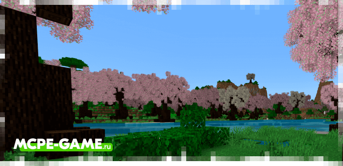 Cherry blossom forest from Nature's Spirit mod for Minecraft