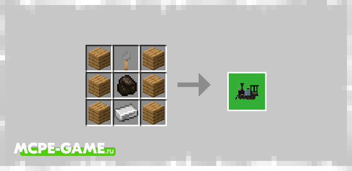 Recipe for locomotive crafting from the Trains! mod in Minecraft